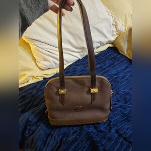 Brown Leather Dooney & Bourke ZipZip Handbag with Gold Accents